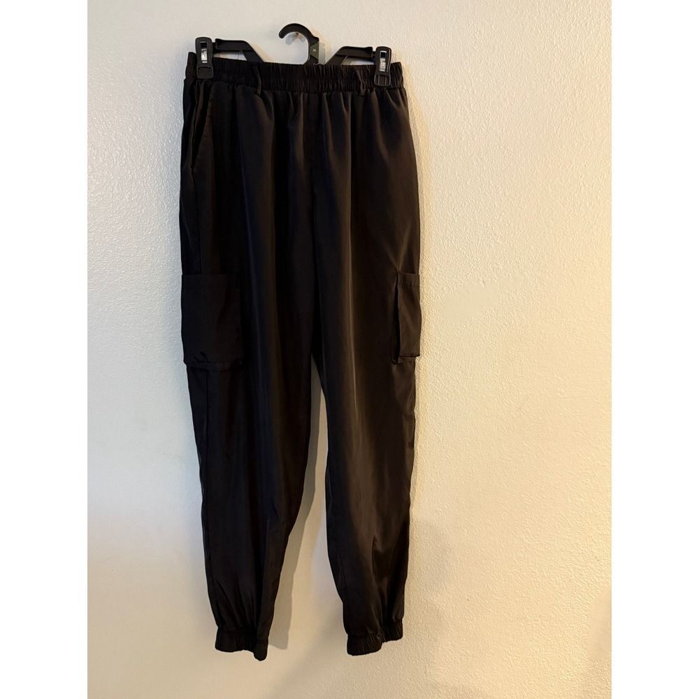 New Look Black Cargo Jogger Pants Size Med. Elastic Waist Pockets NO FLAWS/MINT